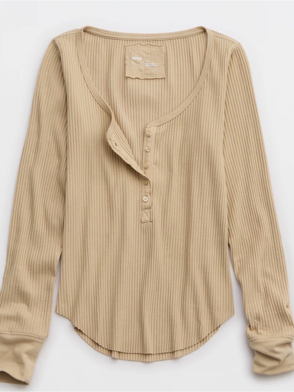 NWT Aerie Essential Layering Long Sleeve in Empire Cream Tan - S - Picture 2 of 6